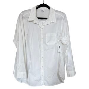 Old Navy Plus Size 1X Button Up Shirt NEW Long Sleeve Top Bright White Stretch